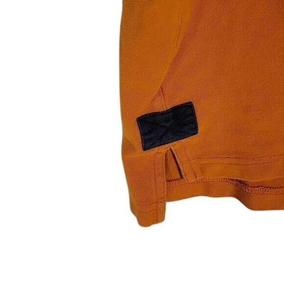 Orvis Mens Orange Polo Shirt W/ Black Patches‎ Made In Peru L-T - Picture 5 of 9